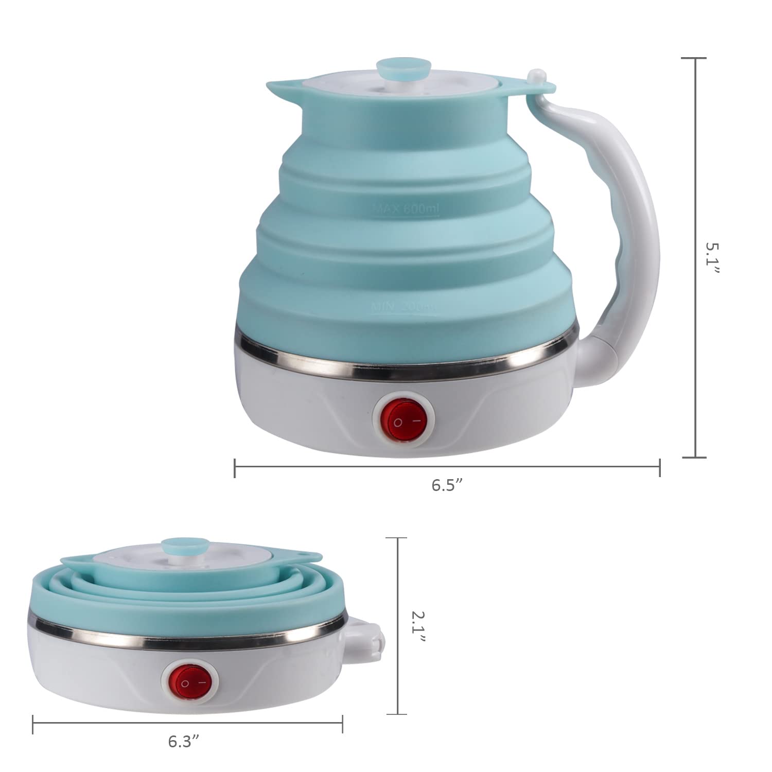 Travel Foldable Electric Kettle, Collapsible Food Grade Silicone Small Kettle Boiling Water,Dual Voltage(600Ml,110-220V Us Plug)