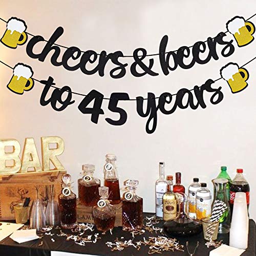 45 Birthday Decorations for Men Women - Cheers to 45 Years Banner Pre-Strung, Glitter 45th Birthday Decorations Party Supplies (