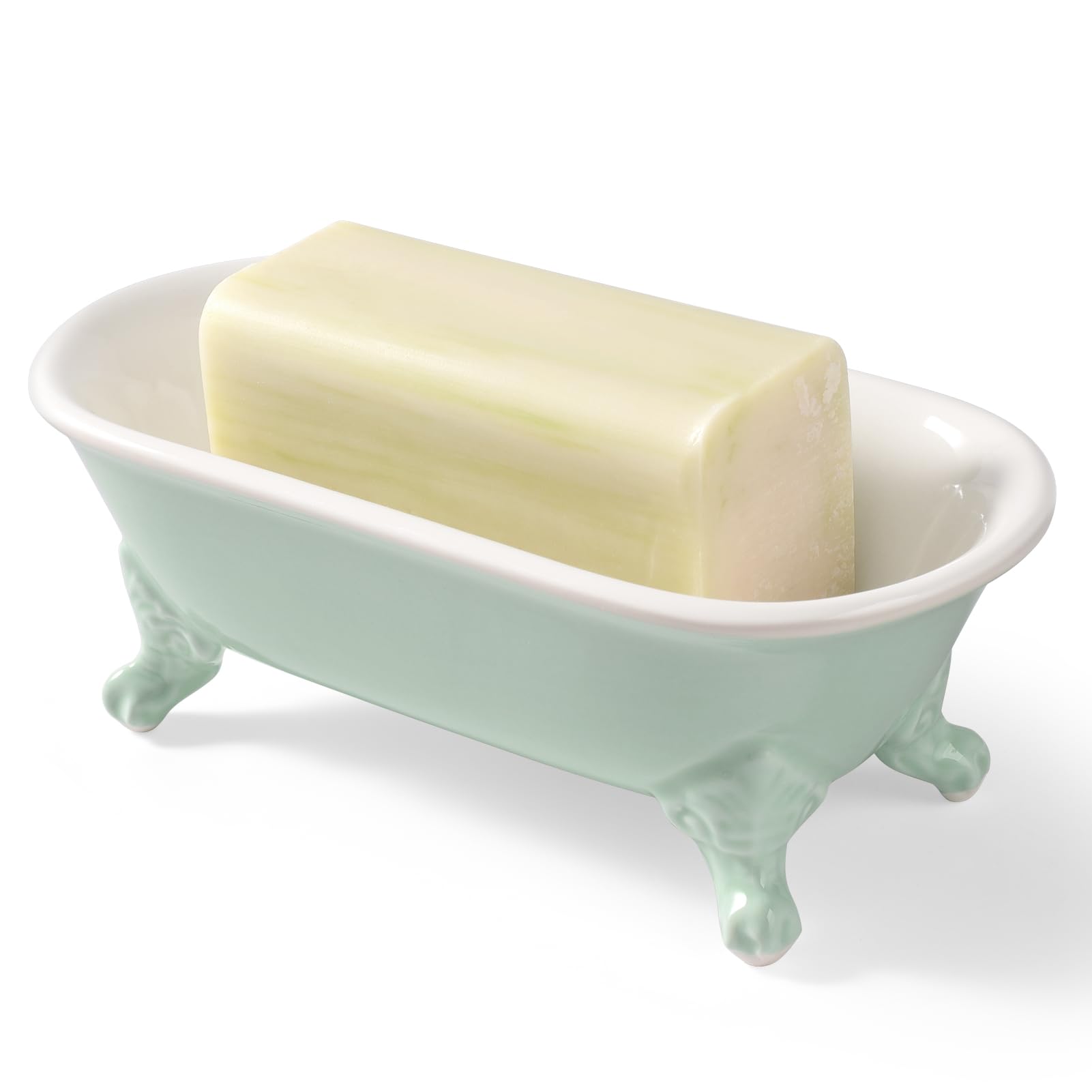 Clawfoot Bathtub Decortative Ceramic Soap Dish Holder Shower Bar Soap Tray For Bathroom Or Kitchen,1 Pack (Bright Teal)
