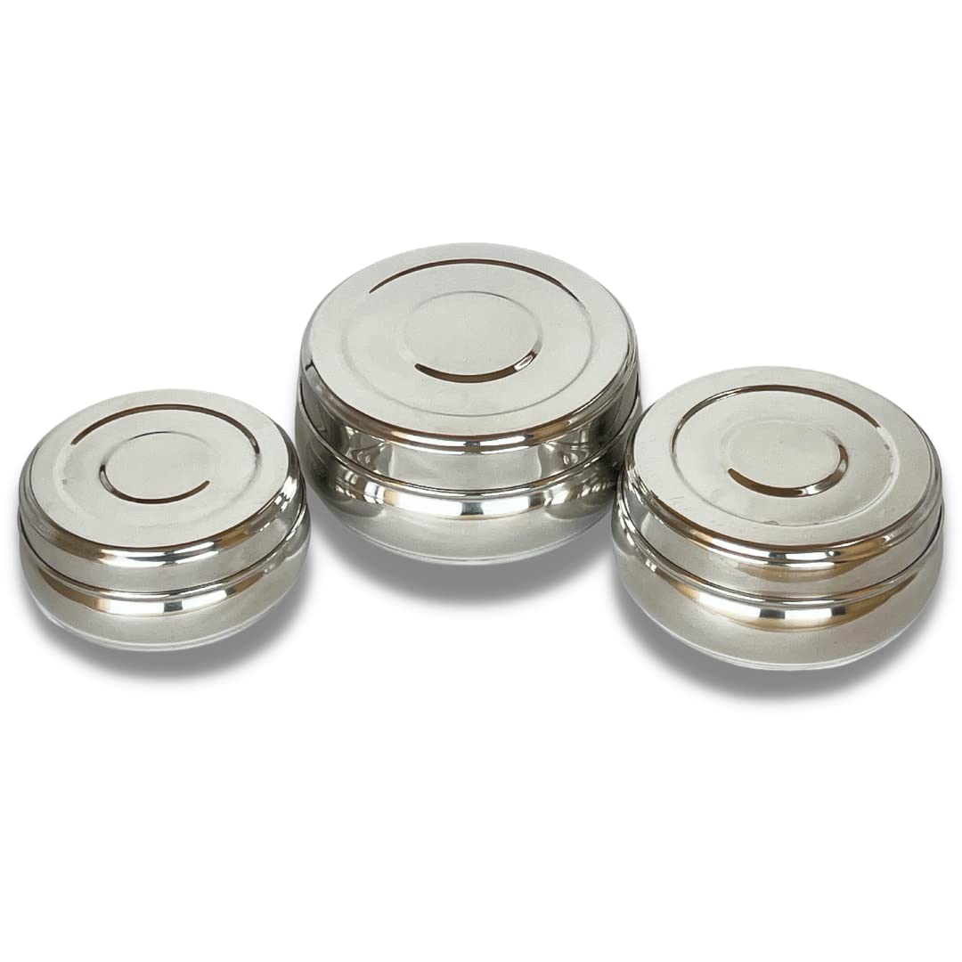 Calope Set Of 3 Stainless Steel Jar/Kitchen Dabbi/Food Grade Conatiner/Canister/Poori Dabba For Hot & Fridge Storage (750Ml, 550