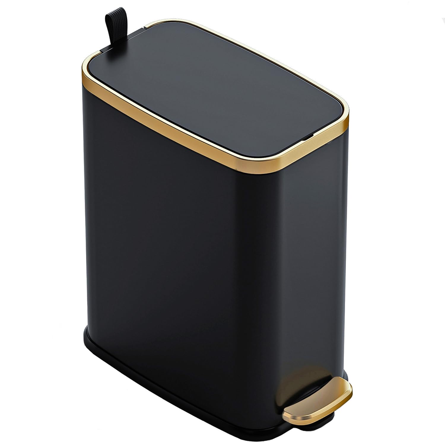 CEROELDA Small Bathroom Trash Can with Lid Soft Close-5L/1.3 Gal Slim Garbage Can-Metal Step Wastebasket-Rectangle Narrow Waste 