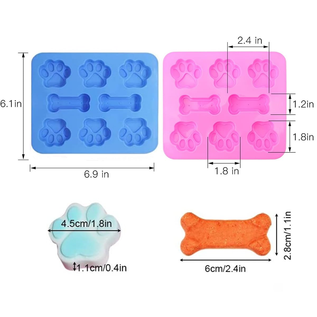 Reizbrto 2 Pack Food Grade Silicone Molds Paw And Bone Mold Frozen Dog Treat Molds For Baking Ice Cubes Candy Dog Treats