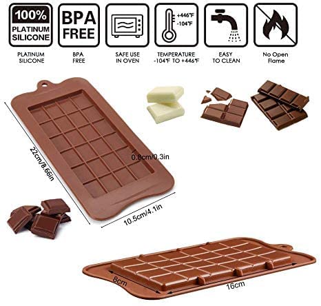 Bamutu Silicone Chocolate Mold 3 Pack Break-Apart Chocolate Bar Molds Non-Stick Reusable Energy Bar Chocolate Baking Tool