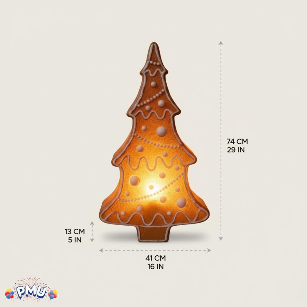 PMU Christmas Light-Up Gingerbread Tree - Blow Mold Plastic Statue Illuminated with Cord and Light - Perfect D  cor for Christma