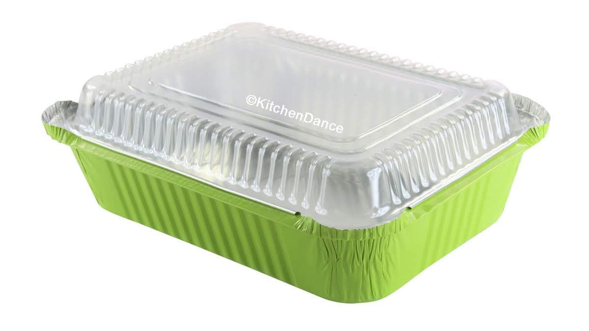 Kitchendance Disposable Colored Aluminum Take Out Pans With Plastic Lid-3.75 Pounds Baking Pan Perfect For Home, Restaurants-Alu