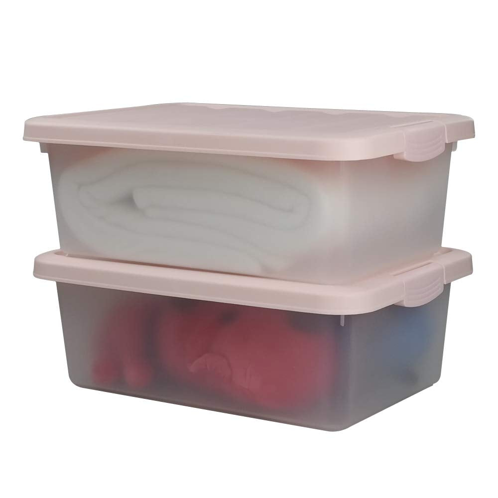 Wekioger Versatile Storage Organizer Plastic Bins With Lids, Pink, 14 Quart, Set Of 2