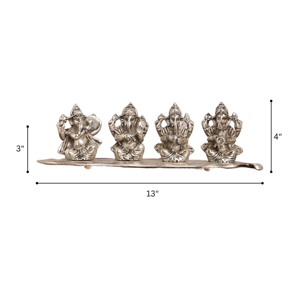 Smiles Gift Silver Plated Musical Ganesh Idol | Aluminium Figurines | Showpiece For Table, Pooja, Mandir & Return Gift