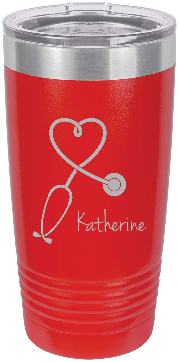 Stethoscope Nurse Personalized Add Your Custom Text Insulated Tumbler 20 Oz Travel Coffee Mug Customizable (Red)