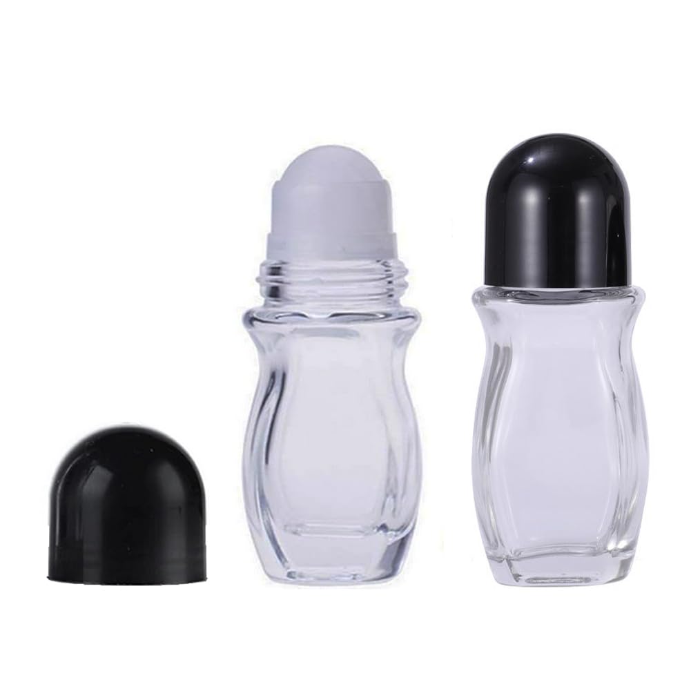 Topwel 2Pcs 50Ml/1.69Oz Empty Clear Deodorant Glass Roller Bottles Refillable Massage Roll-On Bottles Containers With Plastic Ro