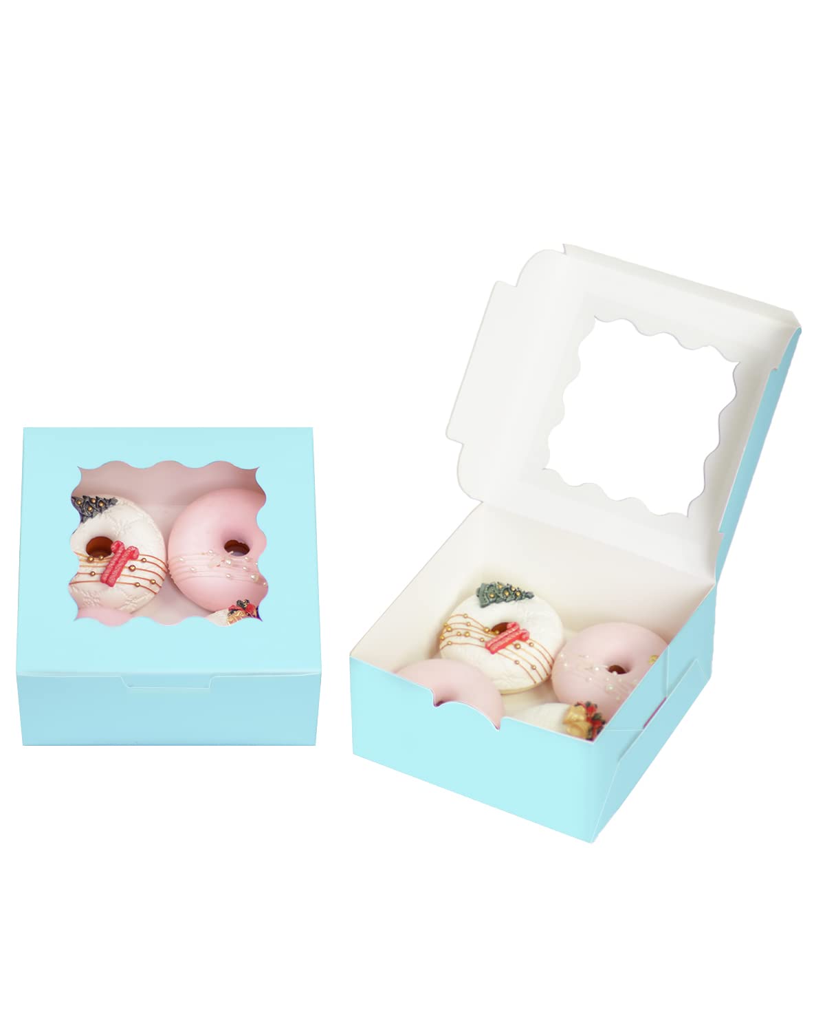 Bakepacker 60Pcs Light Blue Cookie Boxes 6X6X3 Inches Easy Assemble Macaroon Pastry Boxes Bakery Boxes With Window For Bakery