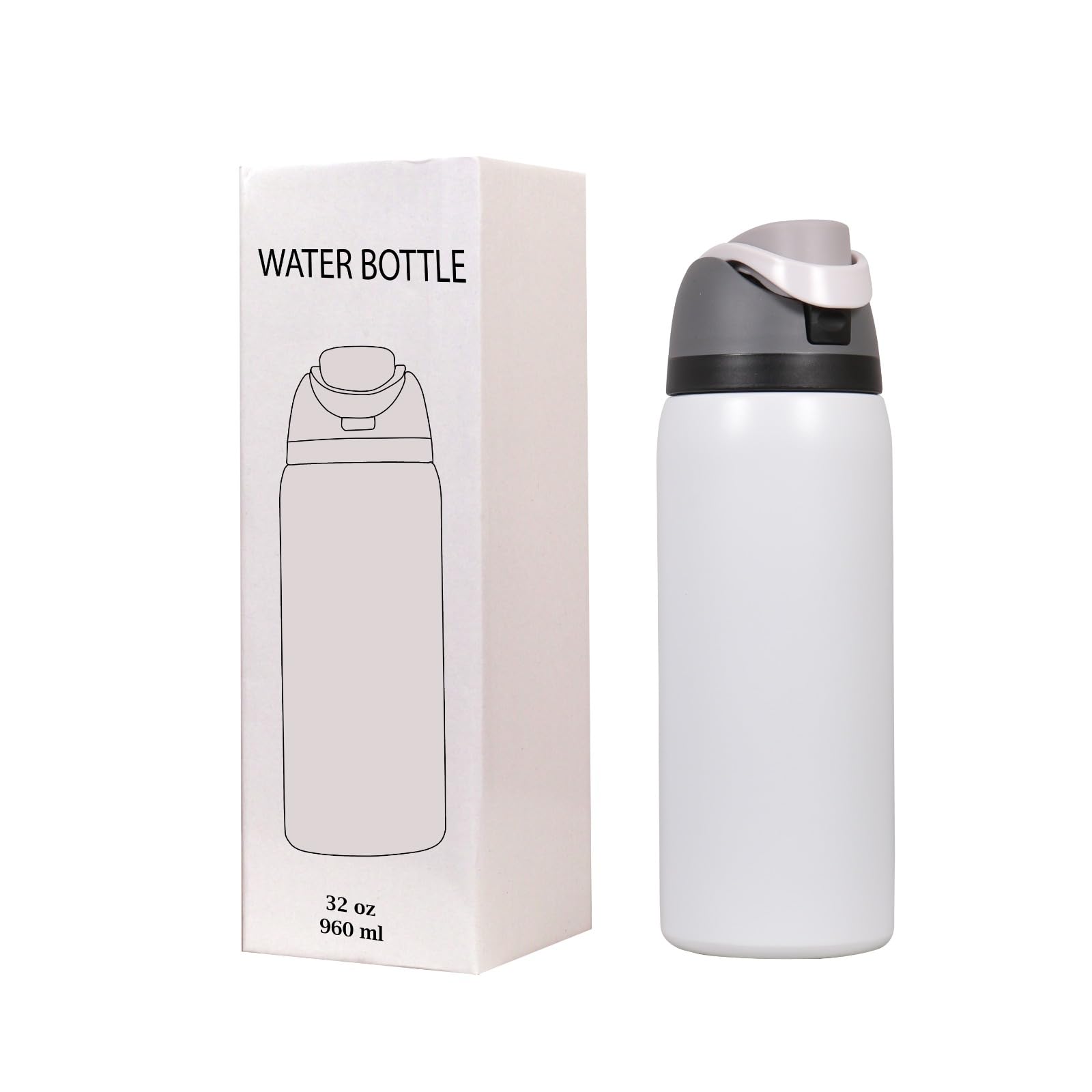 Stainless Steel Water Bottle 32 Oz With Flip Lid And Carry Loop (Cloud White, 960 Ml)