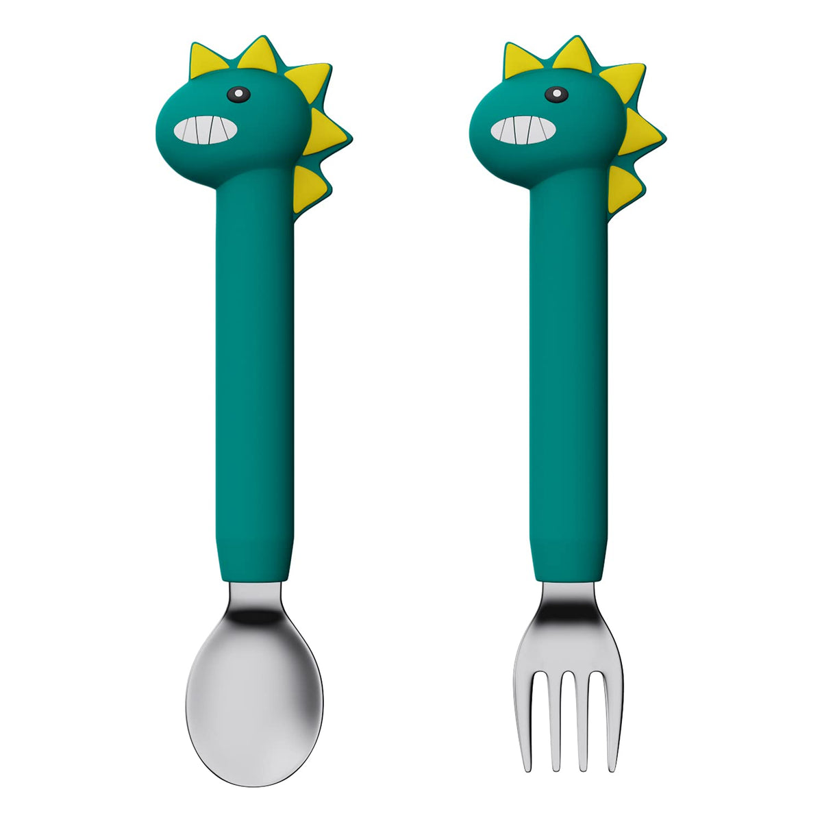 SFCCMM Baby Forks and Spoons Set Baby Training Utensils Self Feeding Toddler Silverware Silicone and Stainless Steel Kids and To