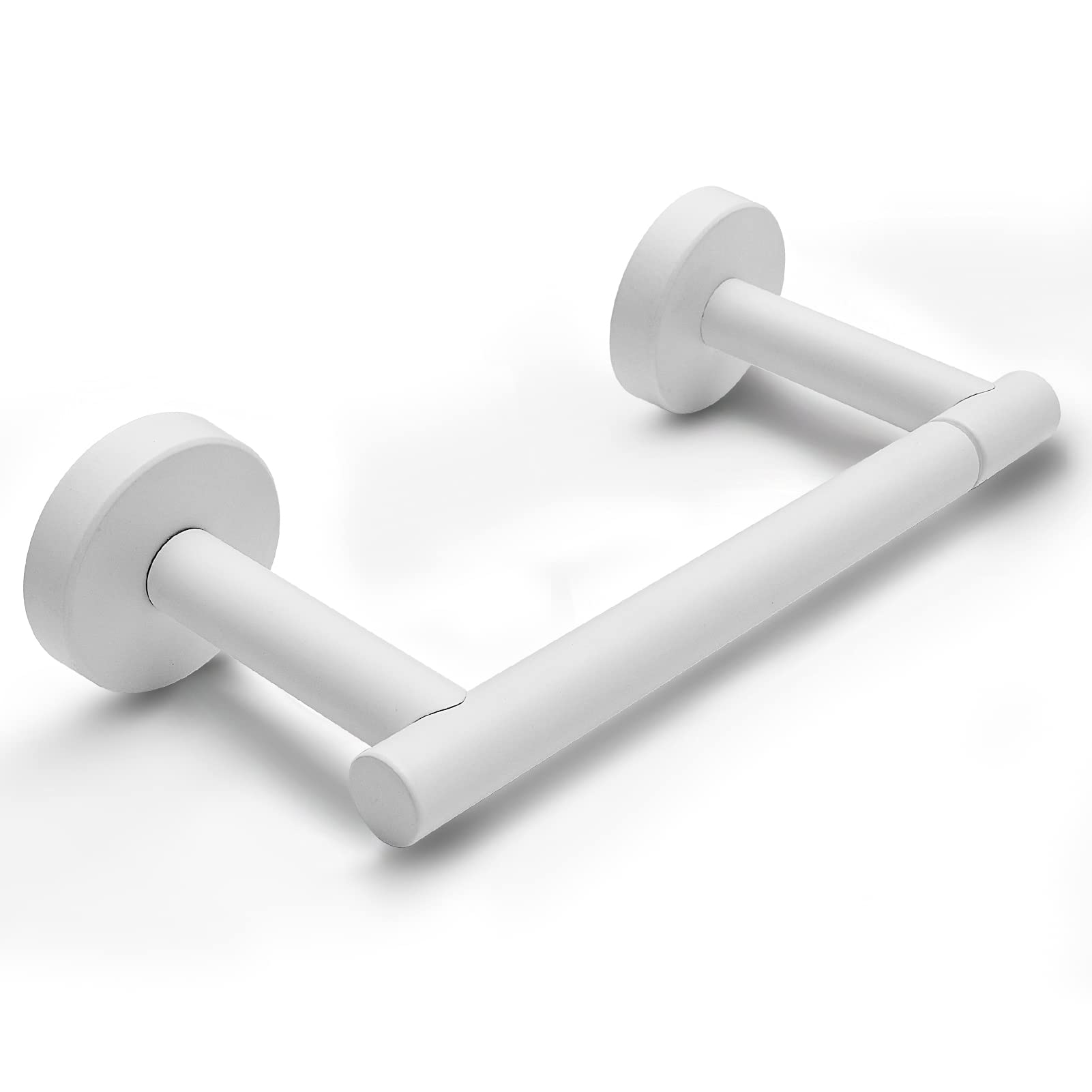 Pokim White Toilet Paper Holder Metal Bathroom Flexible Pivot Ceramic Jumbo Tissue Roll Holder On Wall Mounted, Sus 304 Stainles