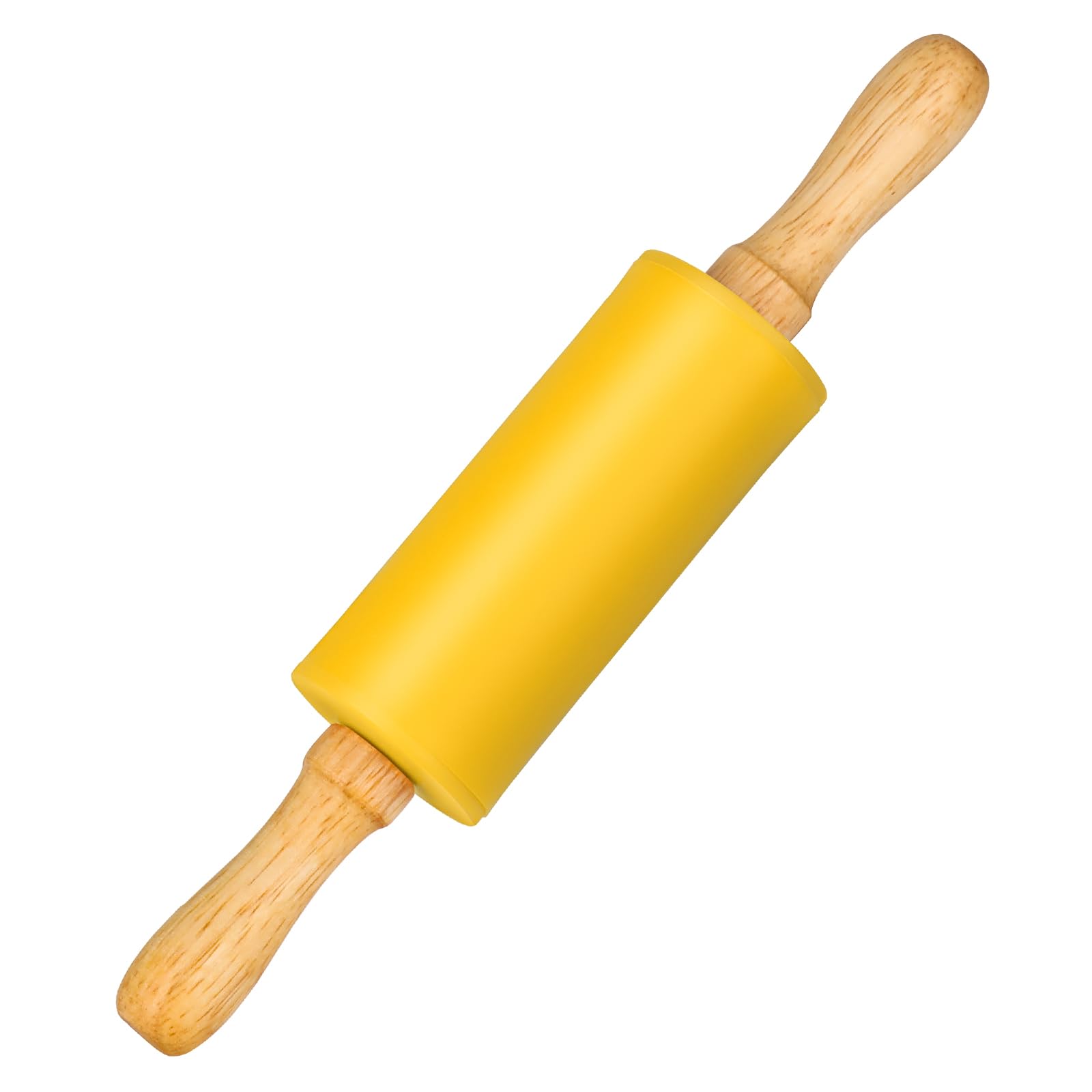 Honglida Mini Silicone Rolling Pin for Kids, Non-stick Surface Wood Handle, 9 Inch 1 Pack Yellow