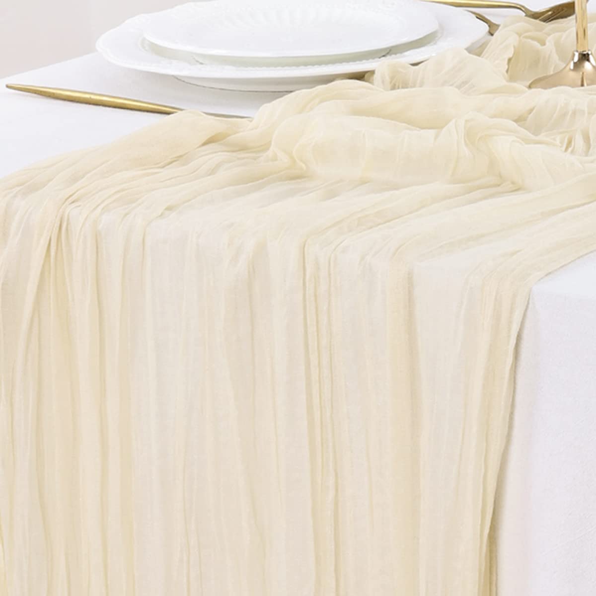 Socomi Fall Thanksgiving Table Runner Cheesecloth Table Runner 120 Inch 10Ft Boho Rustic Gauze Table Runner For Wedding Party Ba