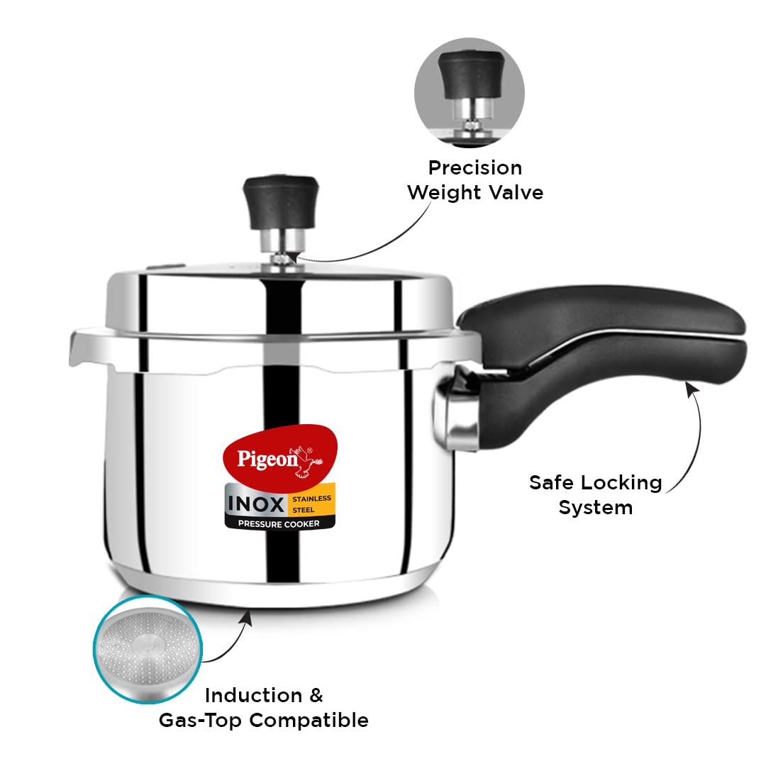 Pigeon Pressure Cooker - 3 Quart - Inox Stainless Steel Outer Lid Induction Base - Cook delicious food in less time: soups, rice