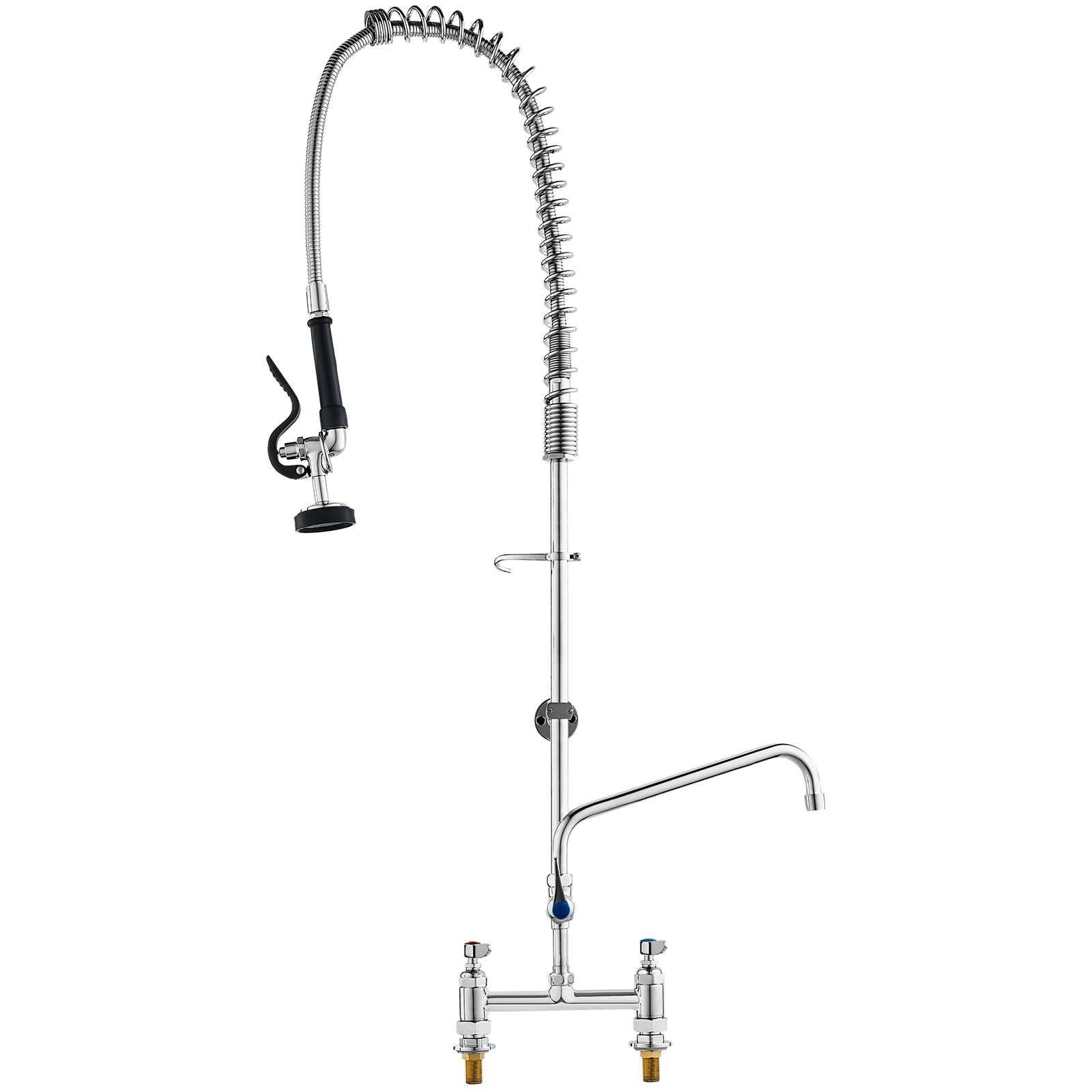 Vevor Commercial Faucet With Pre-Rinse Sprayer, 44'' Height, 8'' Center, 12'' Swing Spout, Deck Mount Kitchen Sink Faucet, Brass