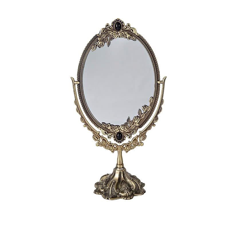 Hsiwto Vintage Double Side Makeup Mirror, Alloy Metal Table Desktop Mirror With 360 Degree Rotation Cosmetic Tool For Women Girl