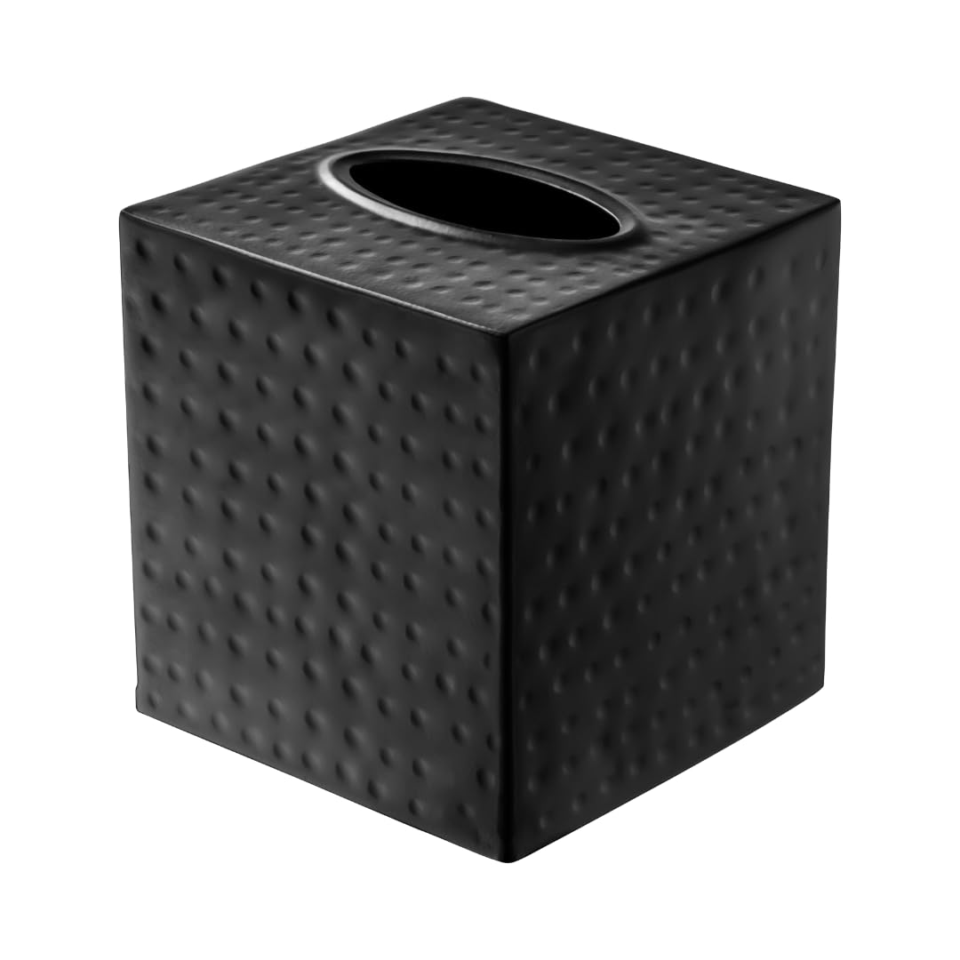 Monarch Abode 19127 Hand Hammered Tissue Box Square Cover Holder and Dispenser  Metal Dresser Accessories for Home and Office Bathroom Decor Vanity  Decorative Tissue Box Holder  Black