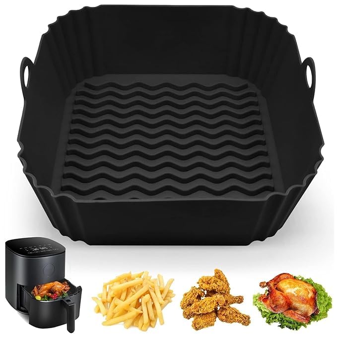 Jecob Silicone Air Fryer Liners, Square, 10X12 Cm, 1 Sheet, Reusable, Food Safe, Heat Resistant, Dishwasher Safe