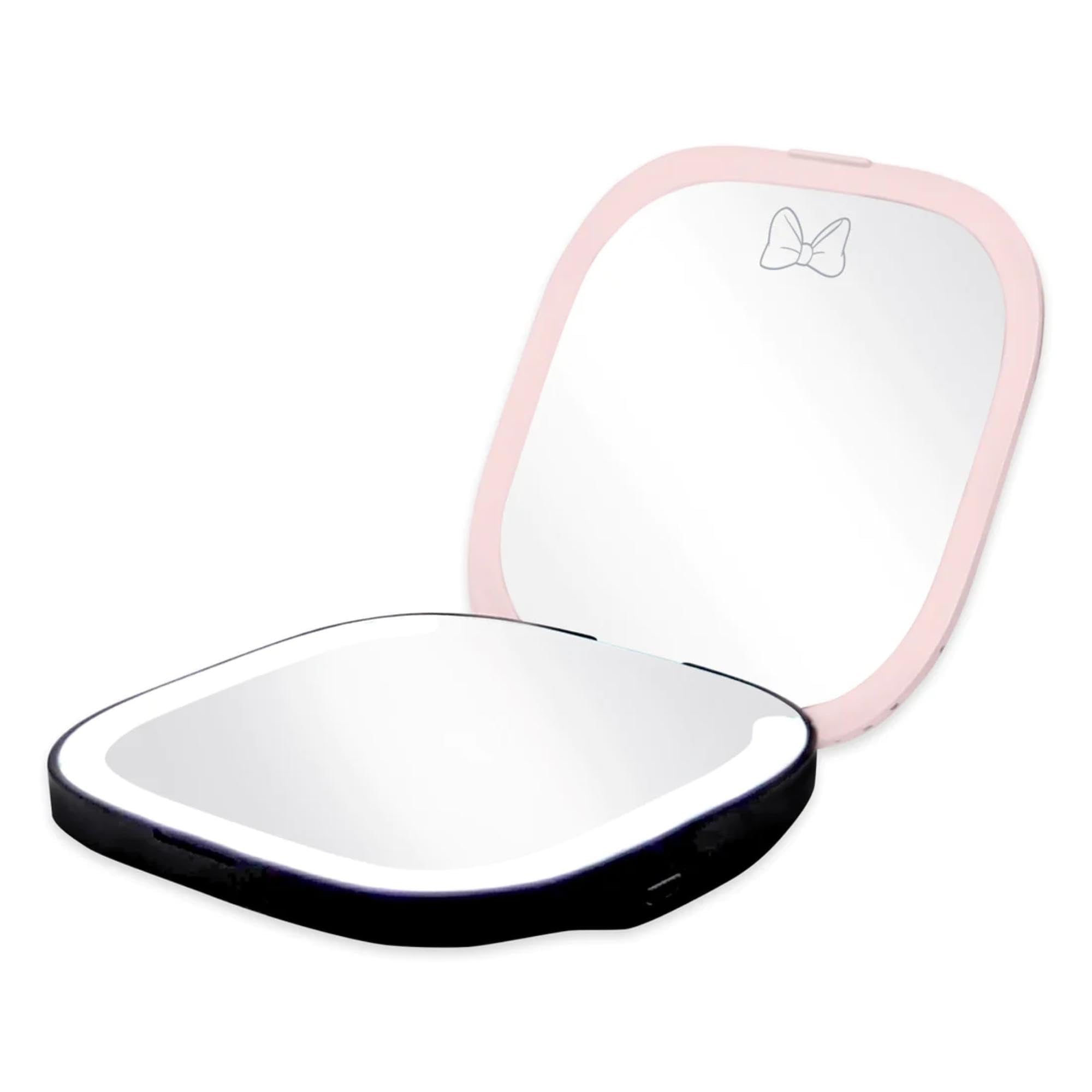 Impressions Vanity Disney Minnie Mouse Compact Mirror With Light, Double Sided Cute Travel Makeup Mirror With Magnification, 3 C