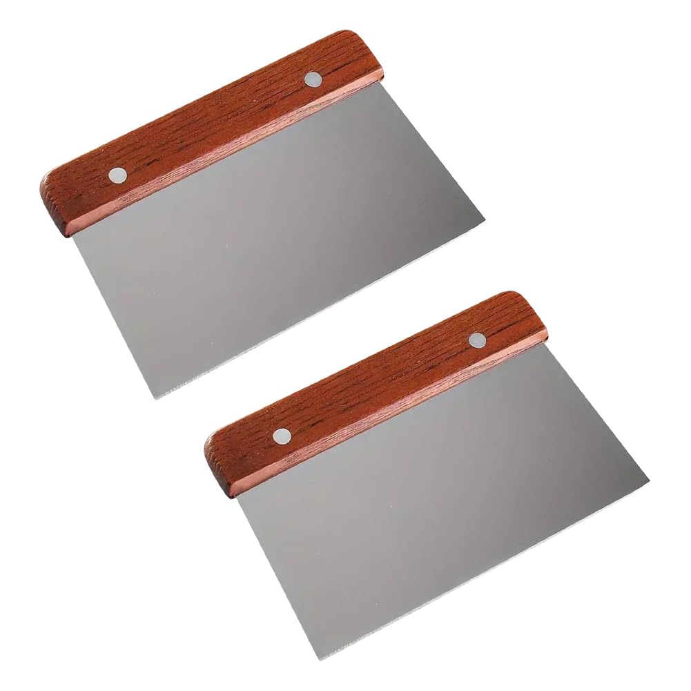 GSHLLO 2 Pcs Stainless Steel Dough Cut Scraper Wooden Handle Dough Cutter Dough Cutting Spatula Metal Baking Scraper Kitchen Ben