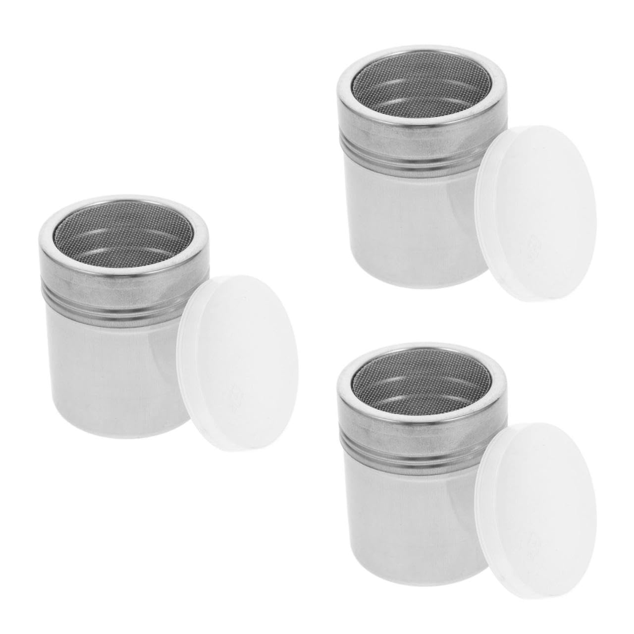 Garneck 3pcs Powdered Sugar Sifter Cocoa Powder Bottle Stainless Steel Seasoning Jar