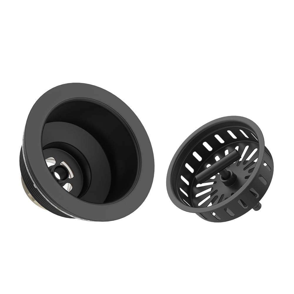 KONE Black Kitchen Sink Drain Matte Black Sink Strainer 3-1/2 Inch Drain Assembly Kit Replacement for Universal 3.5 Inch Kitchen Sink  All Stainless Steel Body with Strainer Basket and Drain Stopper
