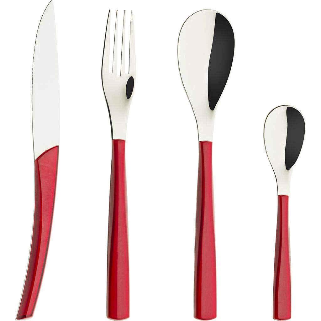 Degrenne | Luxury French Flatware Set | Quartz Collection | 24Pcs | Red Steel