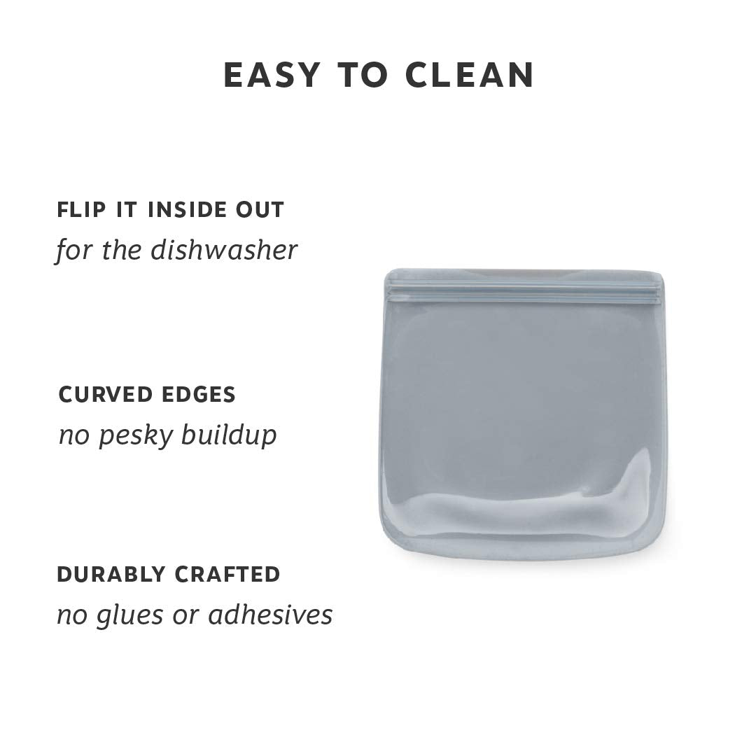 W&P Porter Silicone Reusable Storage Bag, Sandwich (34Oz Flat), Slate, Food Storage Container, Microwave And Dishwasher Safe, Ea