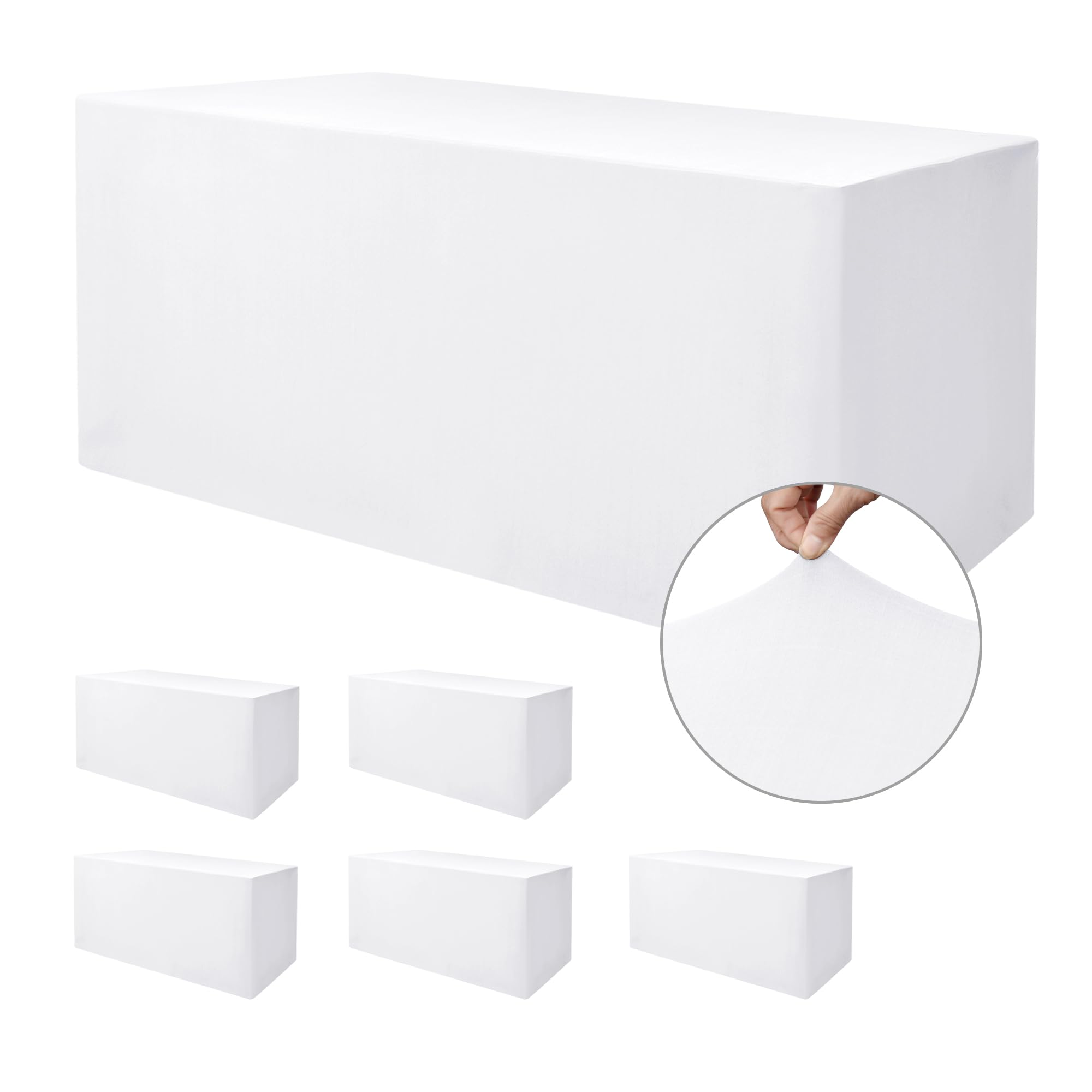 Nasitos Spandex Fitted Table Clothes, 6 Pack - 48 x 24 Inch - White Rectangle Tablecloths for 4 Foot Tables, Fabric Table Cover 