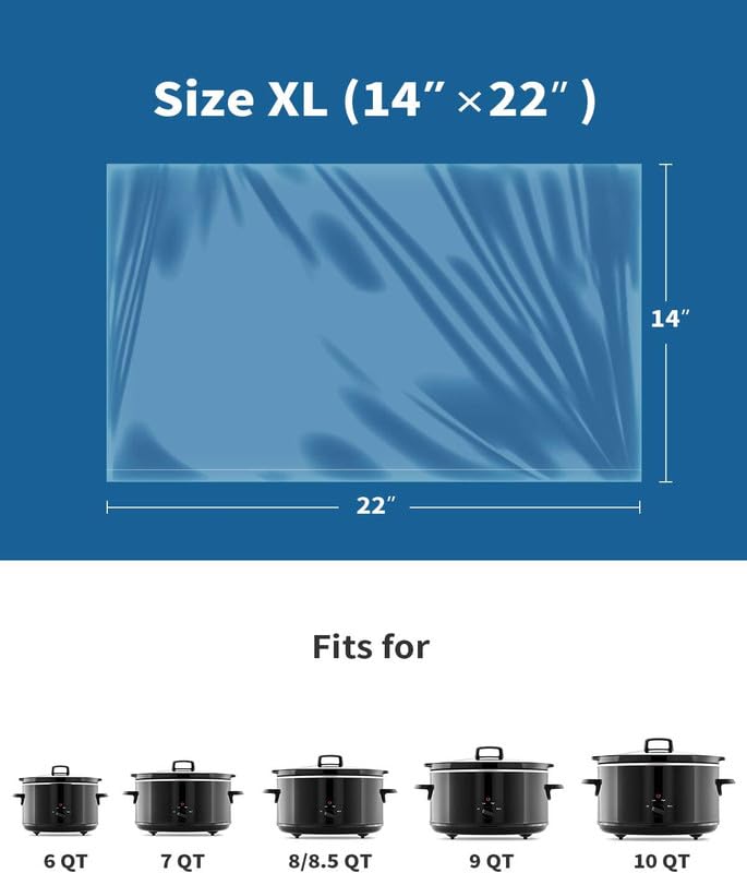 Kooc Slow Cooker Liners 14X22 Inch 20 Count Extra Large Size Disposable Pot Liners Cooking Bags Fit 6Qt To 10Qt Pot Bpa Free Fre
