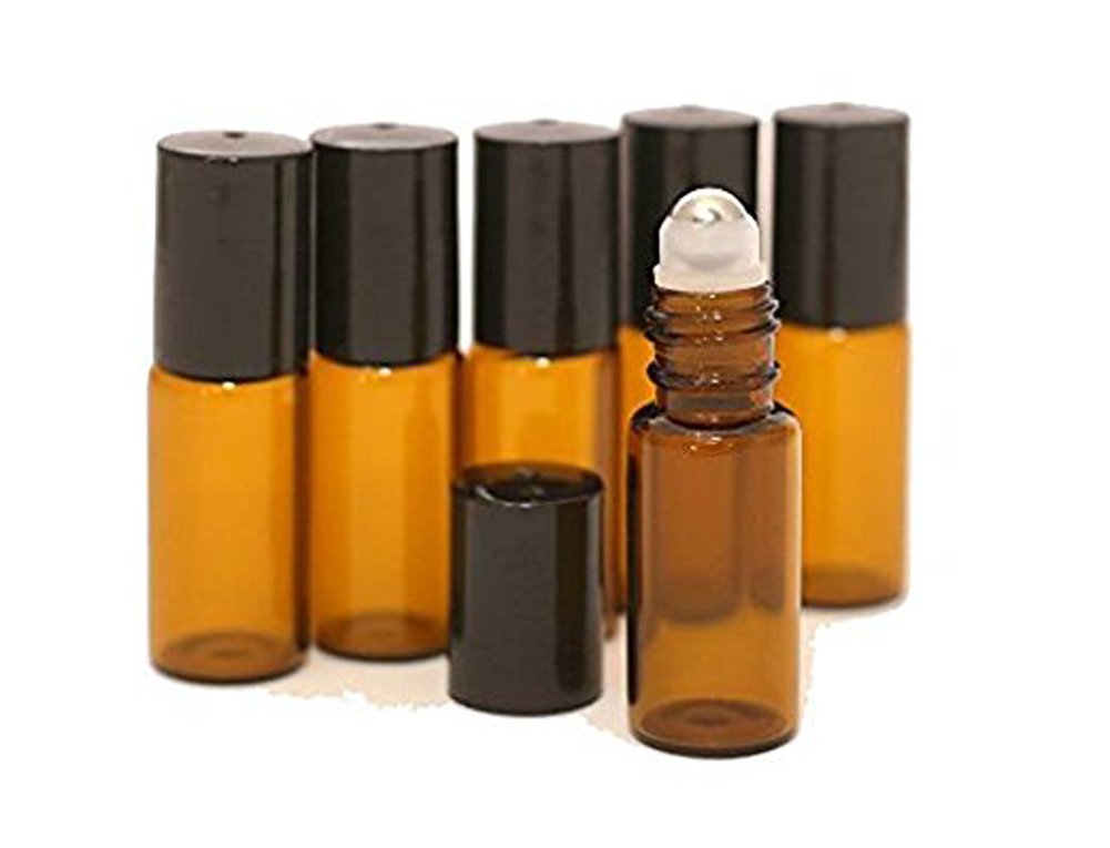 Esowemsn 12Pcs 5Ml Amber Empty Glass Roll-On Bottles With Stainless Steel Roller Balls And Black Cap For Essential Oil Perfumes