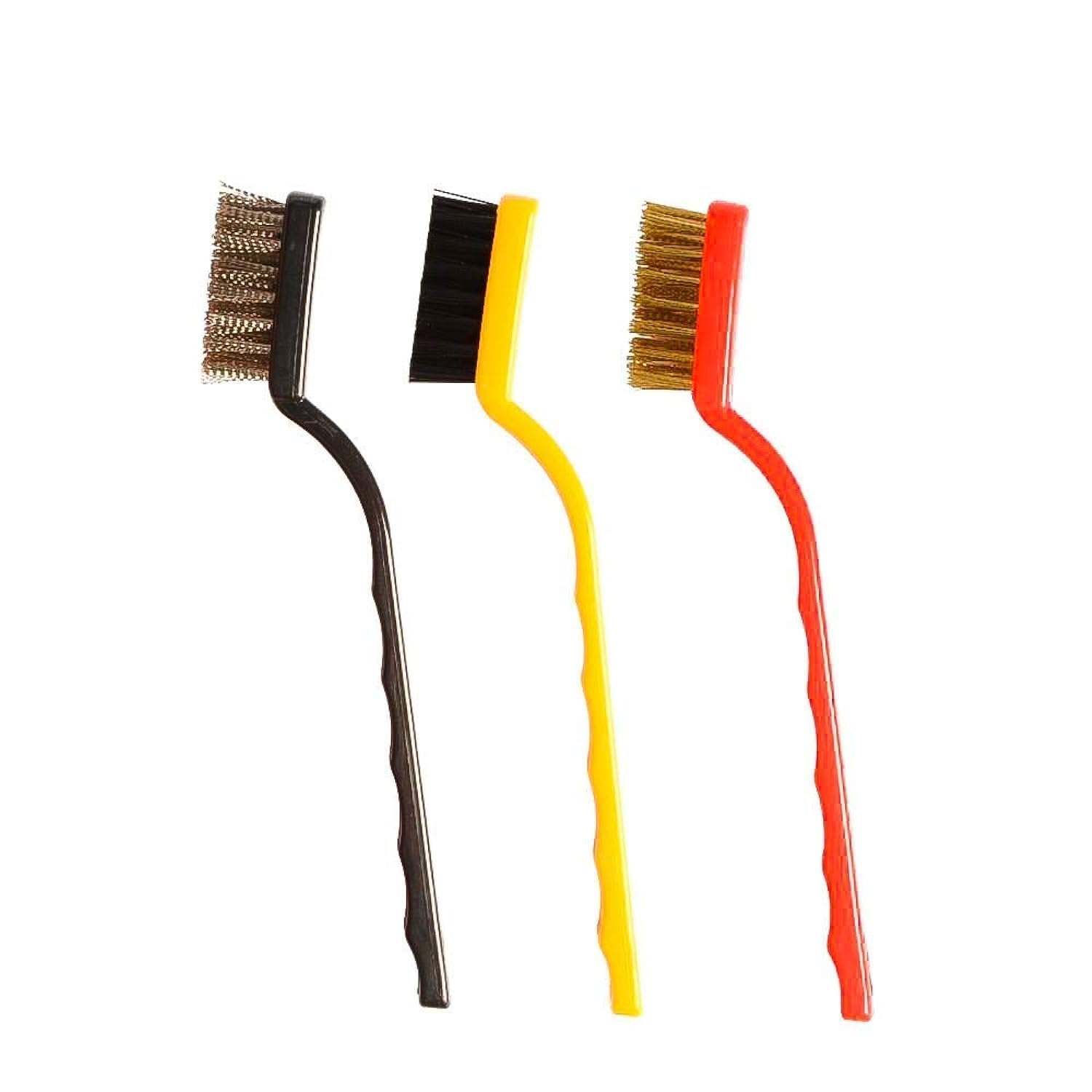Lsari Cleaning Tool Kit 3 Piece Mini Wire Brush With Brass, Nylon, Stainless Steel Bristles, Multicolor