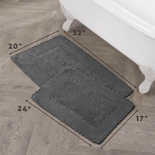 Laura Ashley Ruffle Cotton 2-Piece Bath Rug Set, Dark Gray