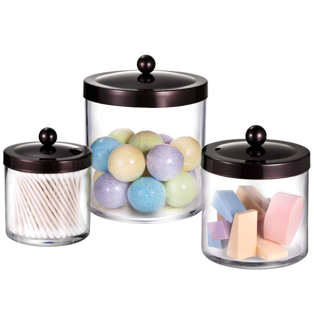 Sheechung Premium Quality Apothecary Jars - Clear Plastic Storage Jars With Rust Proof Stainless Steel Lids - Bathroom Vanity Co