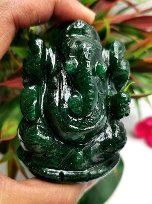 Benares Souvenirs Margaj Green Jade Lord Ganesha Marakatha Green Aventurine - (90-100 Grams Approx)