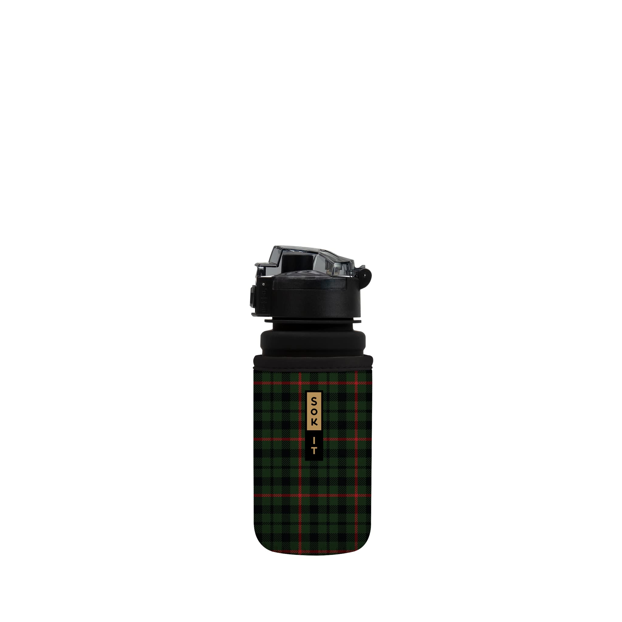 Sok It BotlSok Water Bottle Sleeve Insulated Neoprene Cover (Green Tartan, Fits 12oz CamelBak or Nalgene)