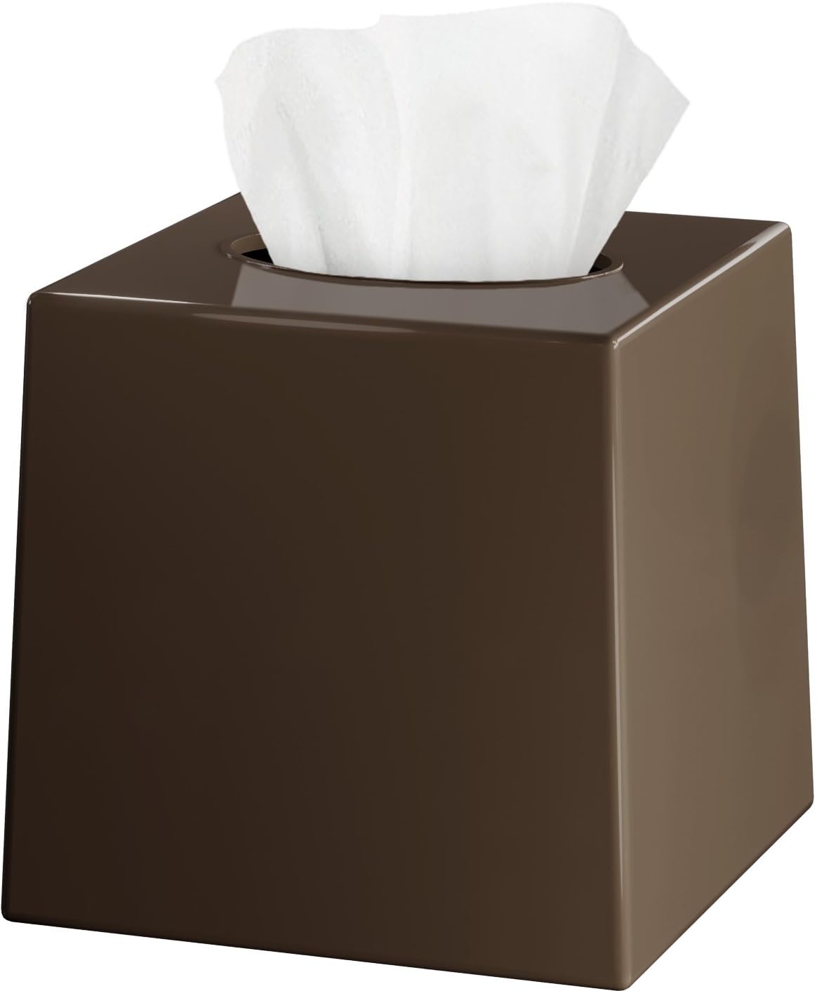 Brown Tissue Box Cover Square - Plastic Facial Tissue Box Holder - Decorative Cube Tissue Holder Dispenser Fits Any Vanity Count