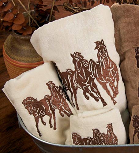 Paseo Road By Hiend Accents Western Horse 3 Piece Rustic Bathroom Towel Set, Cream Southwestern Towels With Embroidery, Lodge Ba
