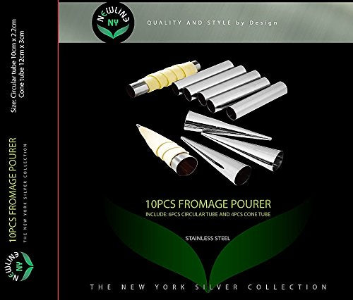 Newlineny Stainless Steel 10 Pcs Fromage Pourers Tubes Set, 6 Circular + 4 Cone Cannoli Pastry Forms