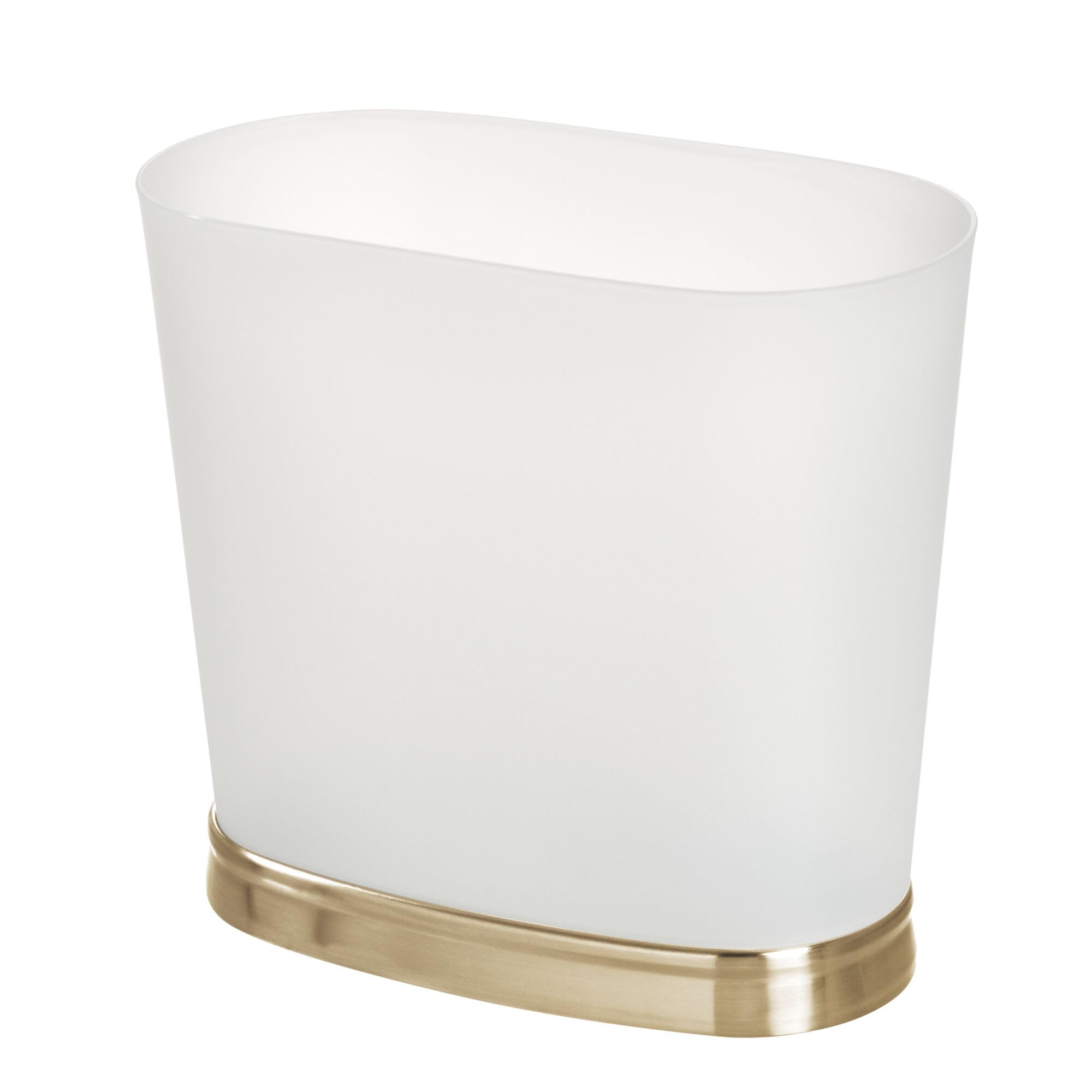 iDesign Slim Bathroom Trash Can, Small Plastic Garbage Can for Bedroom, Office, Desk, or Dorm, Frost/Soft Brass