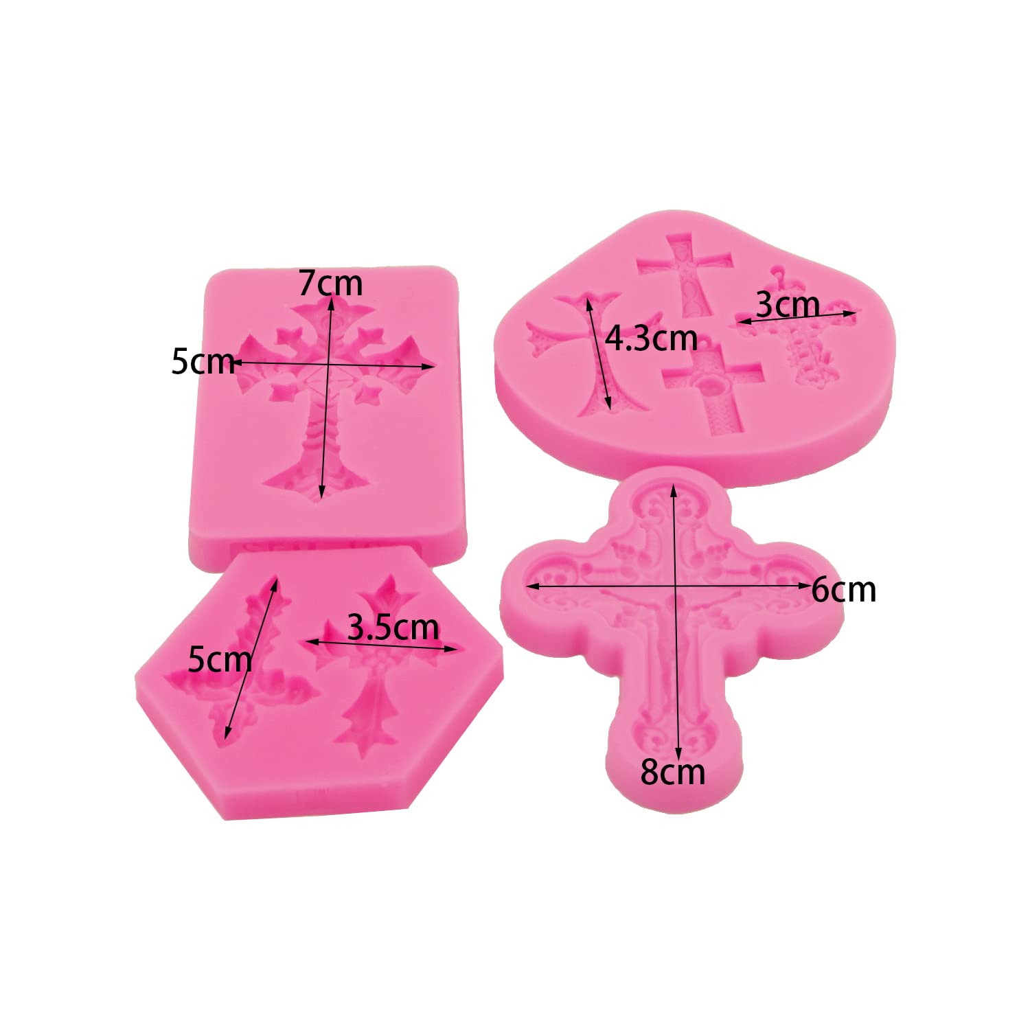 Amztoart Set Of 4 Cake Decorations Cross Mold Cupcake, Silicone Cross Molds For Chocolate Fondant Sugarcraft, Baptism Cake Toppe