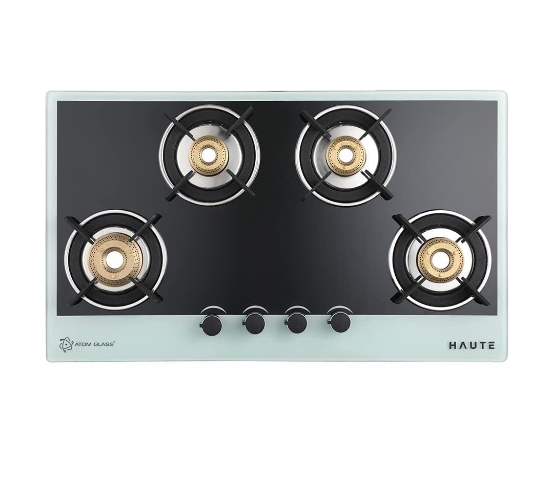 Haute Evoque Series 3.0 Black & White 4 Burner Manual Stove | 8 Mm Atom Glass | Isi Certified |Lpg And Png |Door Step Service |1