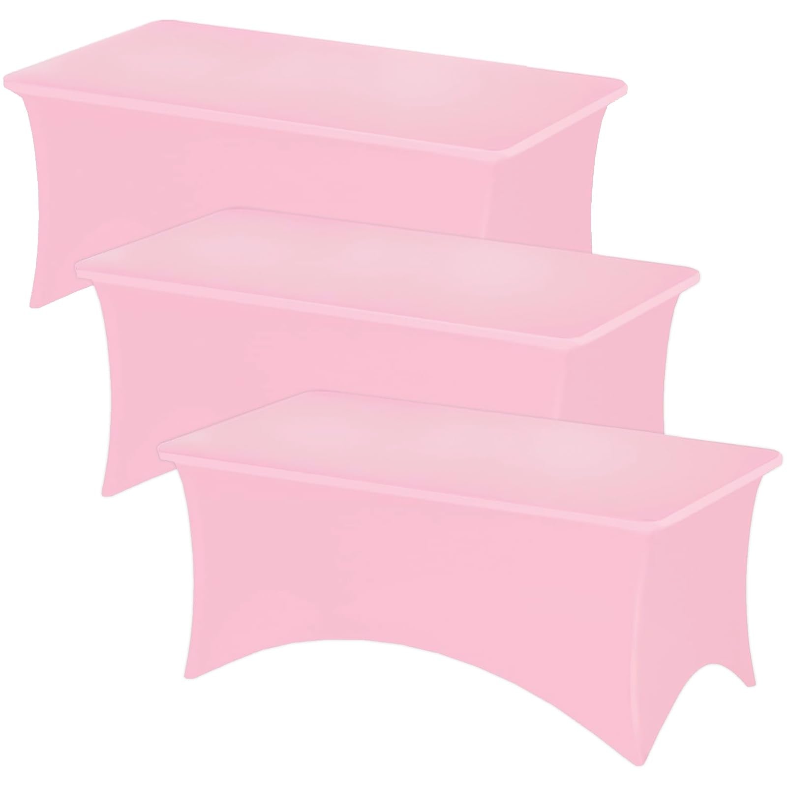 Fixwal 3 Pack Pink Table Cloths Rectangle 6FT, Tablecloths Rectangular Stretch Spandex Fitted Table Covers 6 FT for Parties, Tra