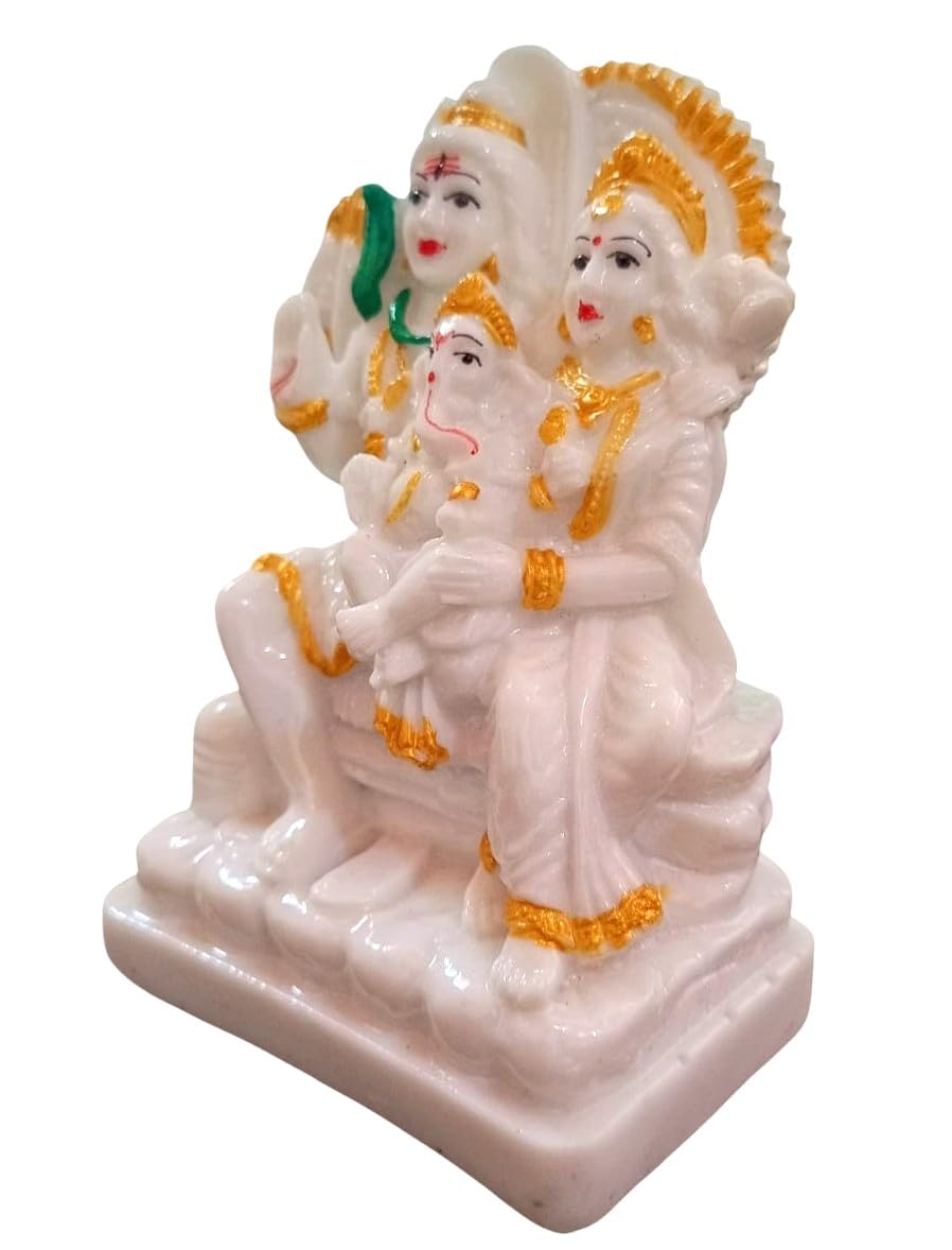 Ani Divine Elegant Shiv Parivar Murti White & Golden Resin Idol || Lord Shiv Ji, Parvati, Ganesh & Shivling For Pooja Room, Offi