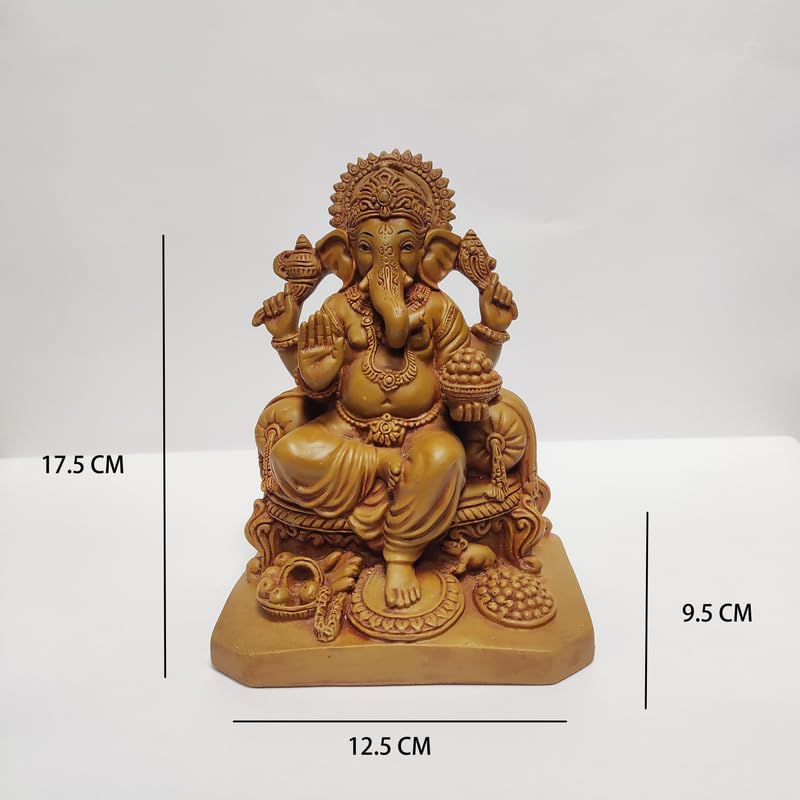 Pratima Wooden Finish Polyresin Beautiful Ganesh Idol|Vinayaka Statue|Ganpati Murti|Ganesha Idol For Home Decor|Ganesh Idol For