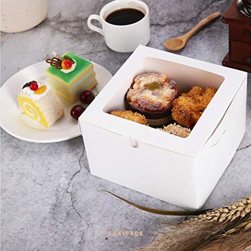 Bakipack 25 White Bakery Boxes With Window 5X5X3.5 Inches, Dessert Boxes To Go With Window, Treat Boxes For Small Bakery, Desser