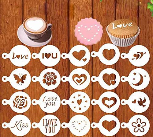 Valentine'S Day Cookie Stencils Coffee Cake Templates Decoration,20 Pcs Reusable Heart Love Powder Sieve Template For Coffee, Ca