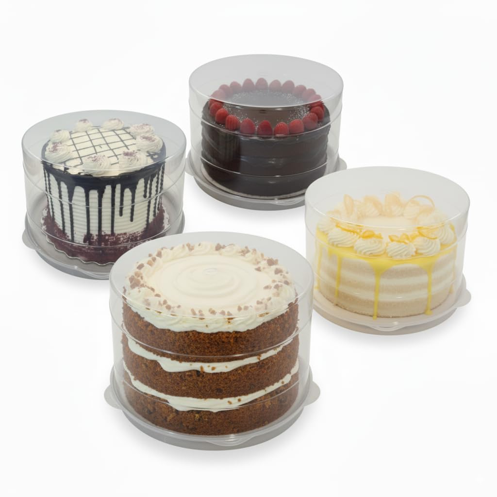 Evelots 4-Pack 12-Inch Airtight Cake Container with Lid - Portable Carrier for Pies, Cakes, Cupcakes & More - BPA-Free Clear Pla